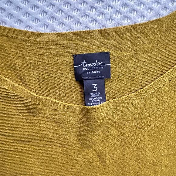 Chicos Travelers Zip Detail Sweater XL 3 Mustard Yellow Lagenlook Travel Capsule - Picture 5 of 5